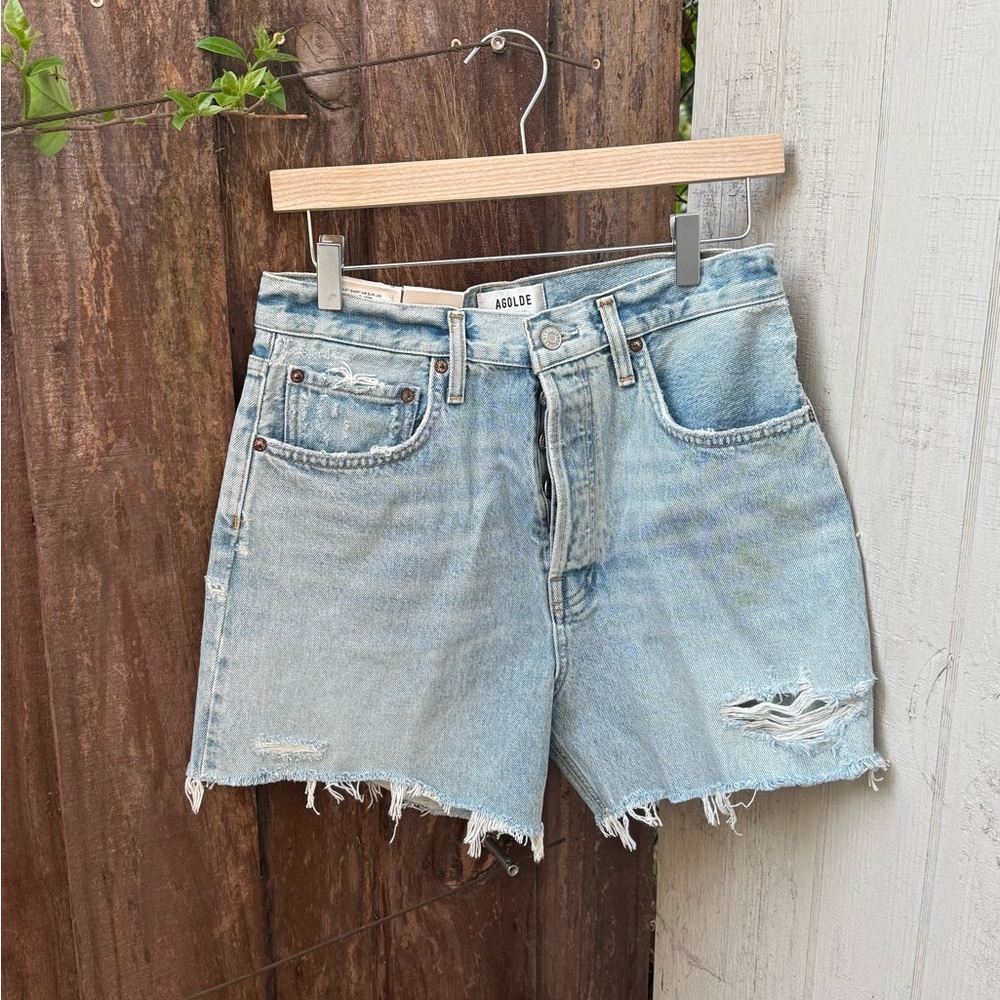 Agolde Women's Distressed Light Blue Jean Shorts